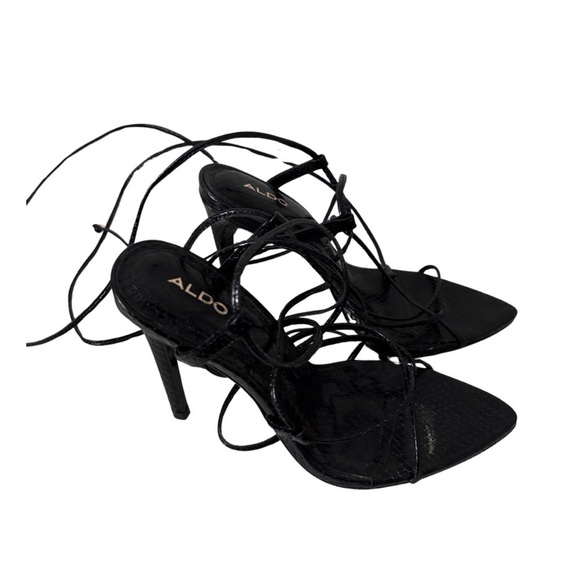 Aldo | Black Pointed  Toe Lace Up High Heel Sandal | Size 5 - Picture 1 of 7